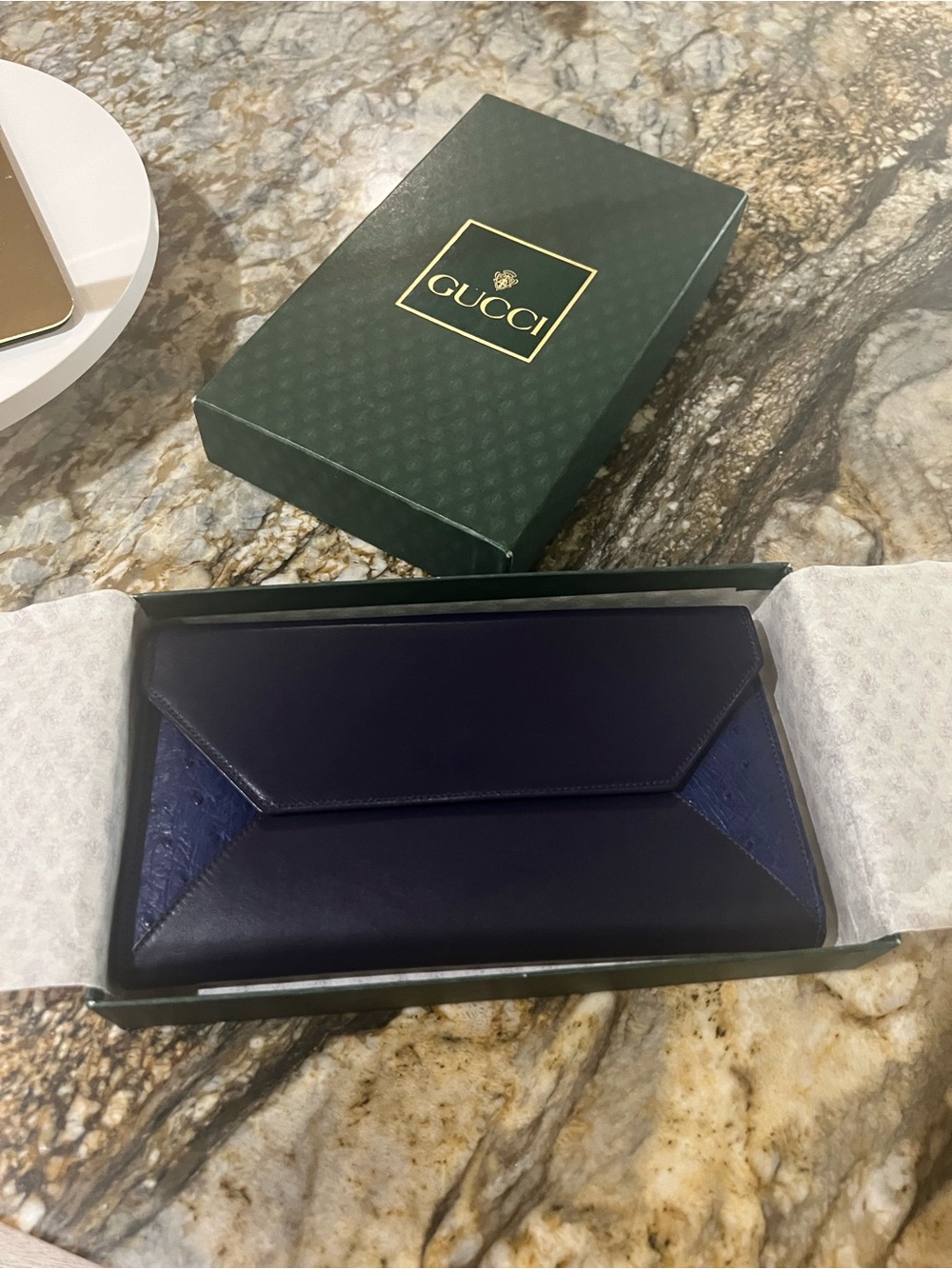 🦄🦄 GUCCI Navy Blue & Royal Ostrich Leather Wallet w/Box 🦄🦄 Pristine Conditio - Picture 3 of 11